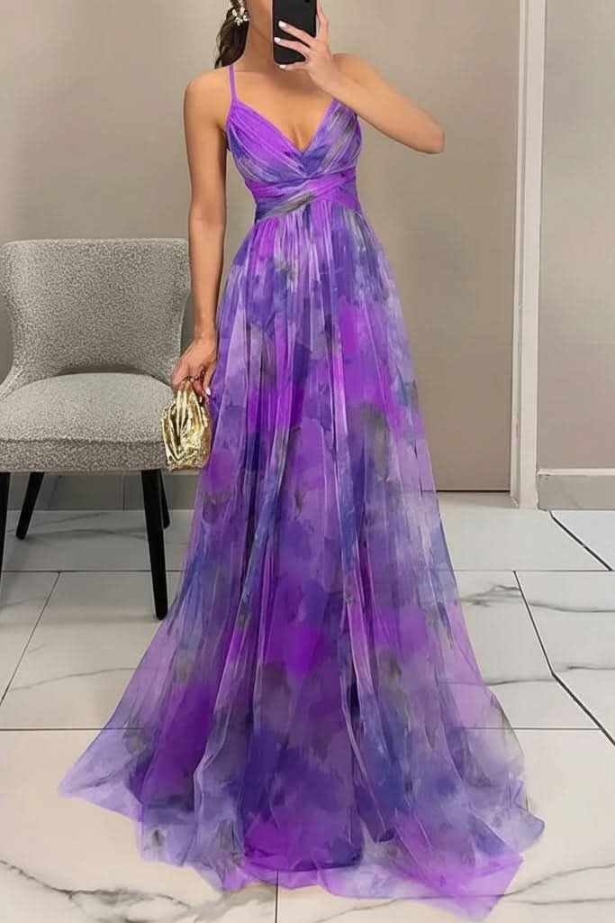 Layla | Women's Floral Tulle Sleeveless Maxi Cocktail Dress