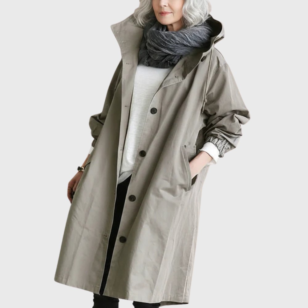 Amelia | Women's Hooded Waterproof Relaxed-Fit Long Trench Coat