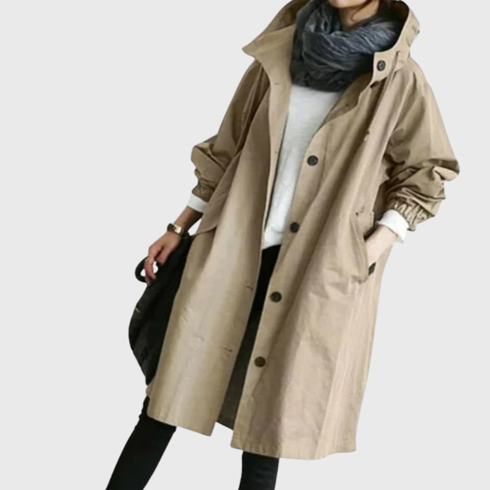 Amelia | Women's Hooded Waterproof Relaxed-Fit Long Trench Coat