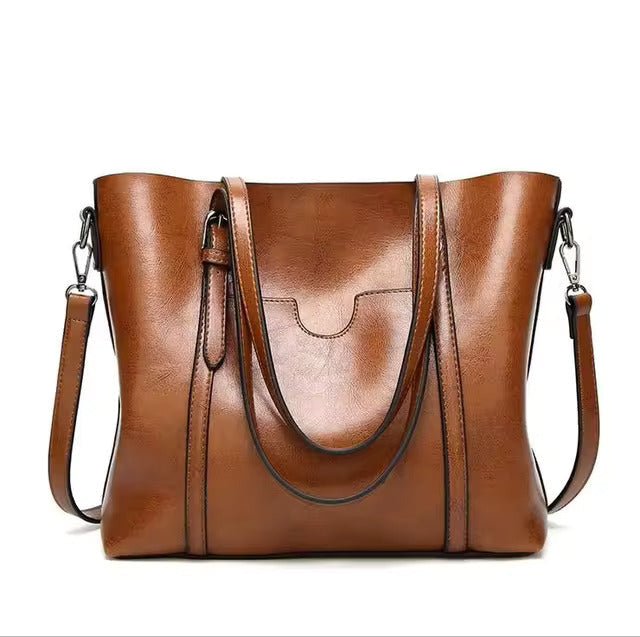 Layla | Women's Large Leather-Look Oil-Wax Shoulder Tote Bag