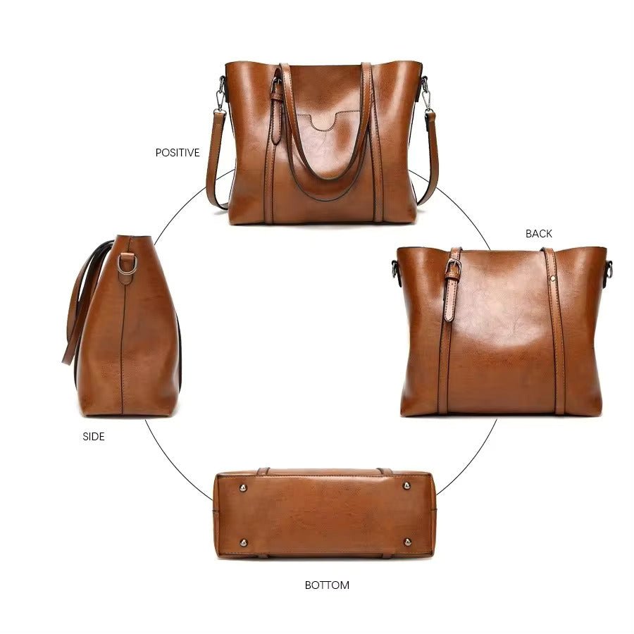 Layla | Women's Large Leather-Look Oil-Wax Shoulder Tote Bag