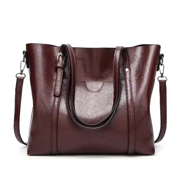 Layla | Women's Large Leather-Look Oil-Wax Shoulder Tote Bag