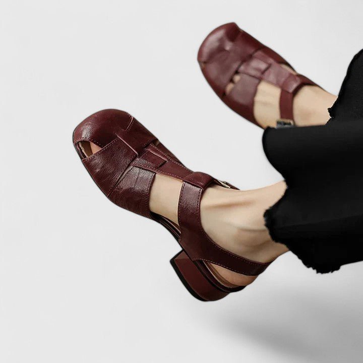 Layla | Women's Leather Sandals Square Toe Block Heel Strappy