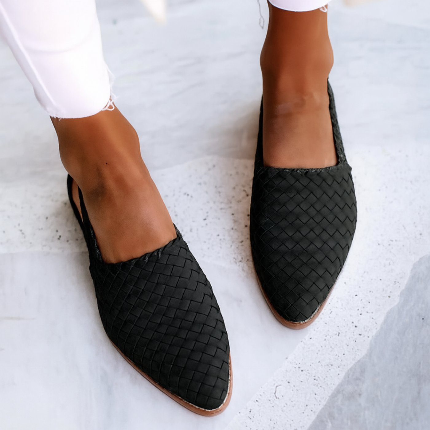 Penelope | Women's Leather Woven Pointed-Toe Slingback Comfortable Sandals