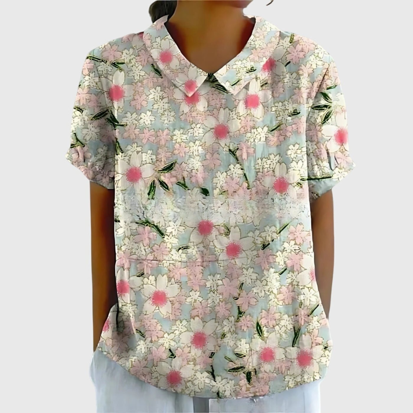 Grace | Women's Linen Short Sleeve Collared Blouse Relaxed Fit