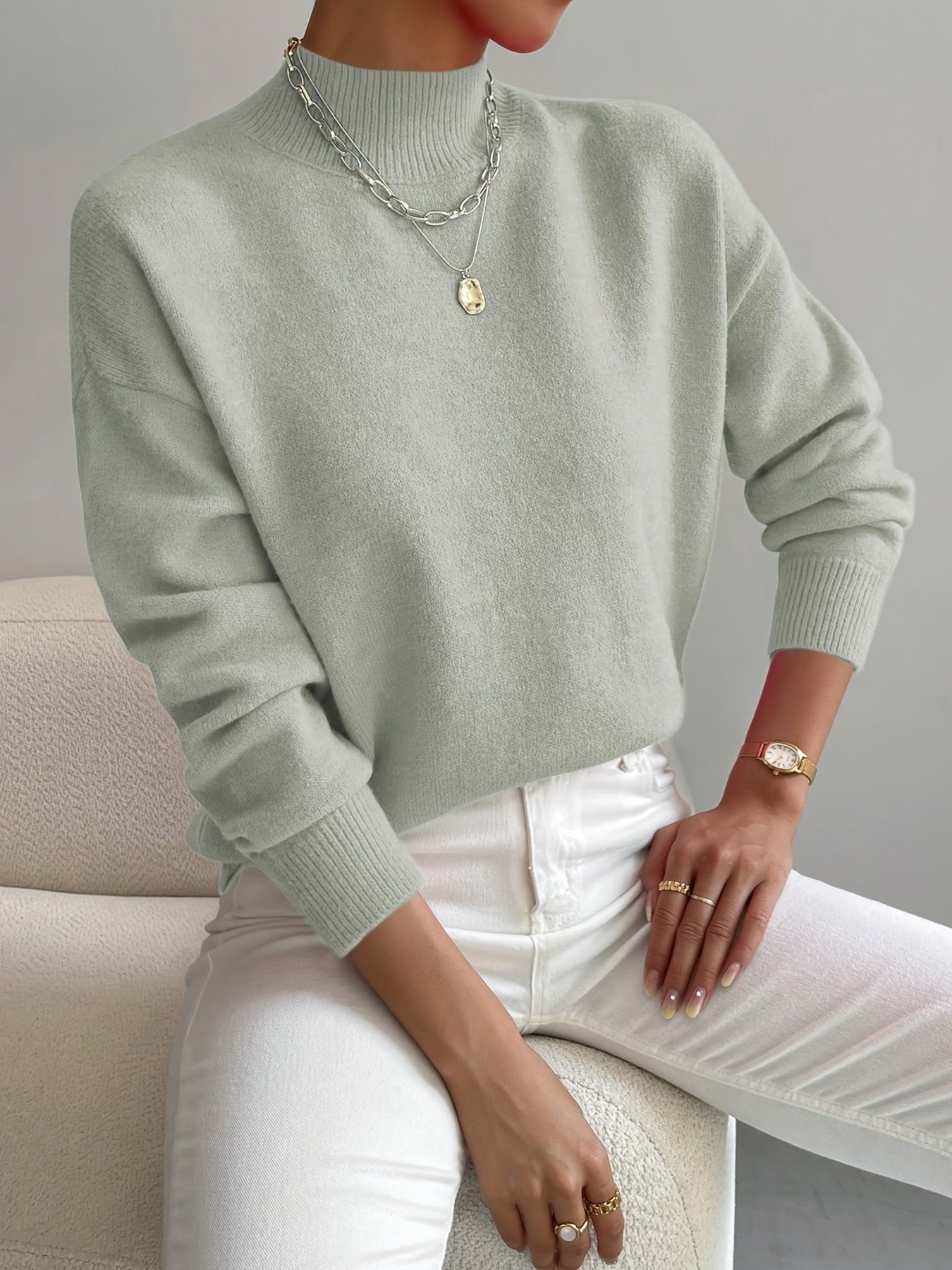 Layla | Women's Mock Turtleneck Relaxed-Fit Long Sleeve Sweater