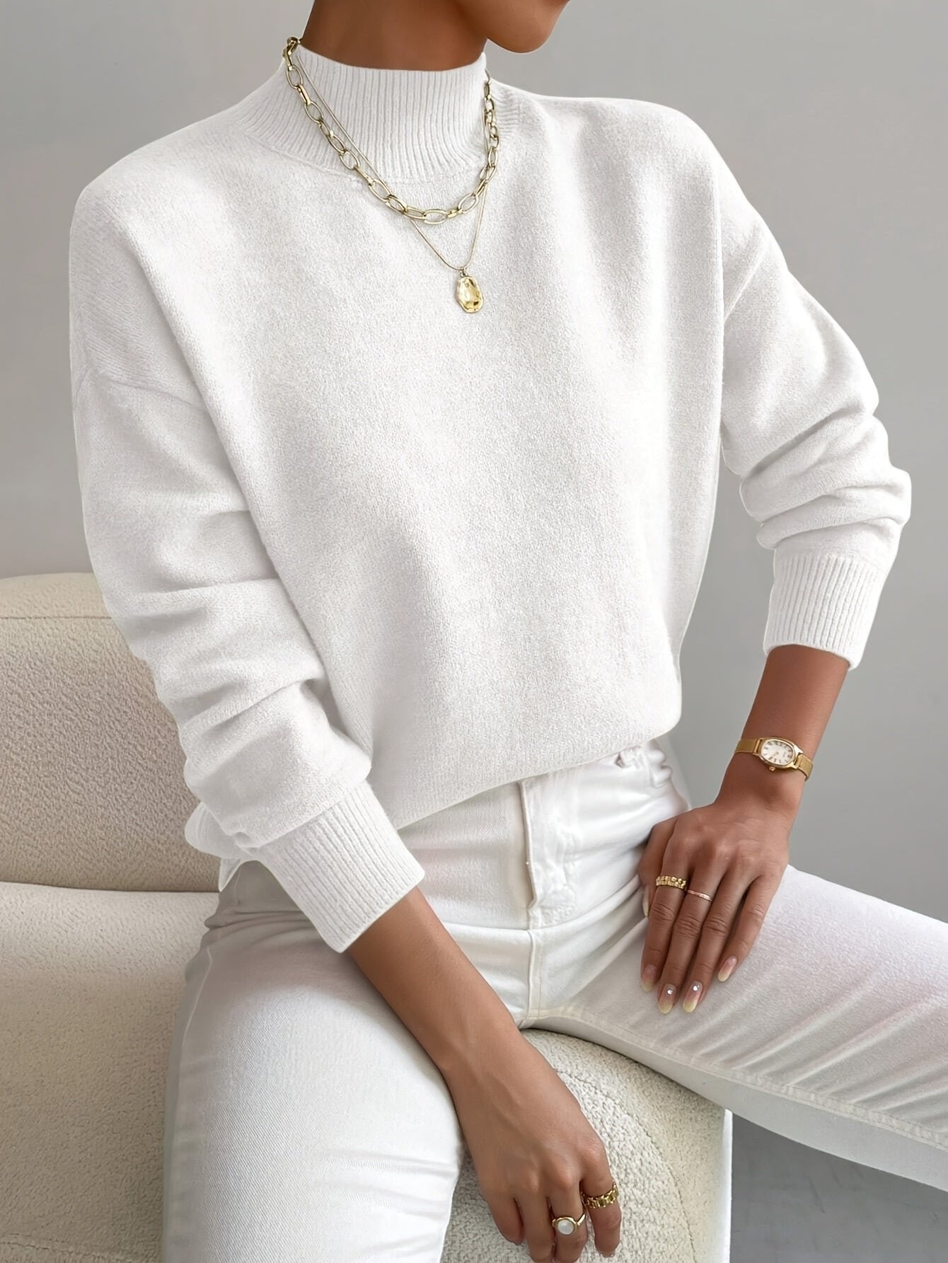 Layla | Women's Mock Turtleneck Relaxed-Fit Long Sleeve Sweater