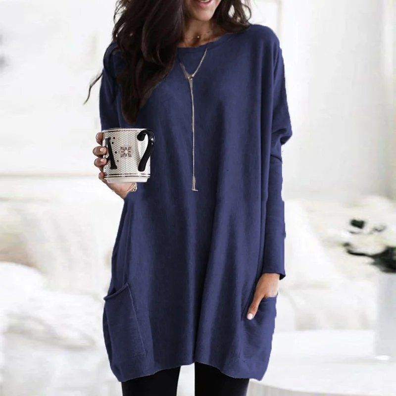 Isabella | Women's Oversized Long Sleeve Pocket Tunic Top