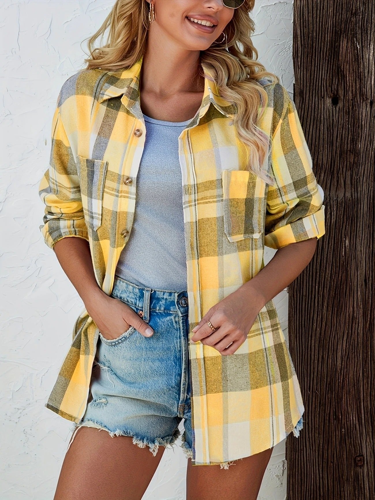Mia | Women's Oversized Plaid Flannel Open-Front Cardigan Shirt