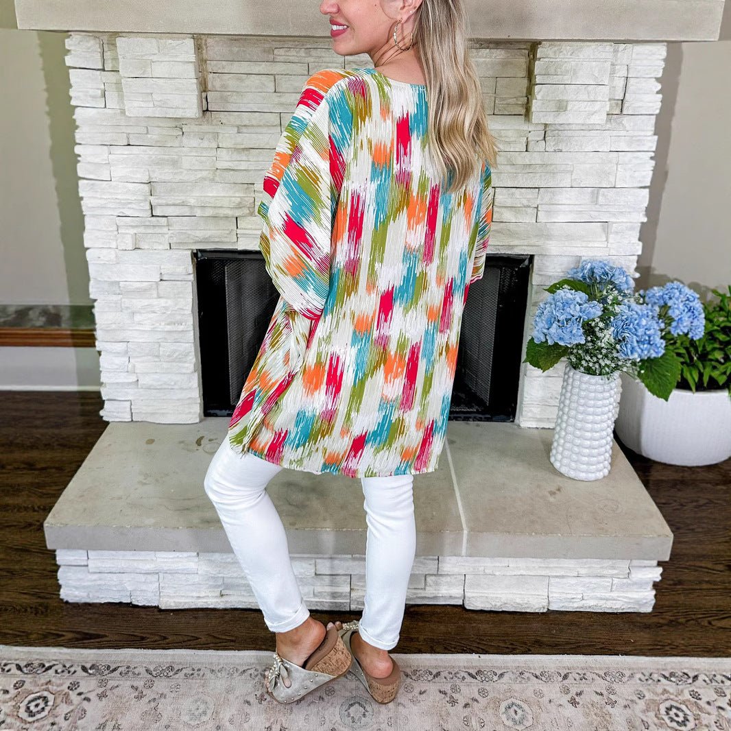 Layla | Women's Oversized V-Neck Abstract Print Tunic Top