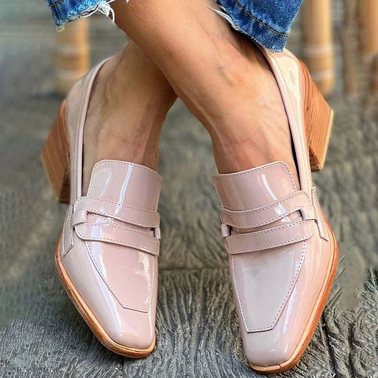 Mia | Women's Patent Leather Loafers Block Heel Slip-On Comfort