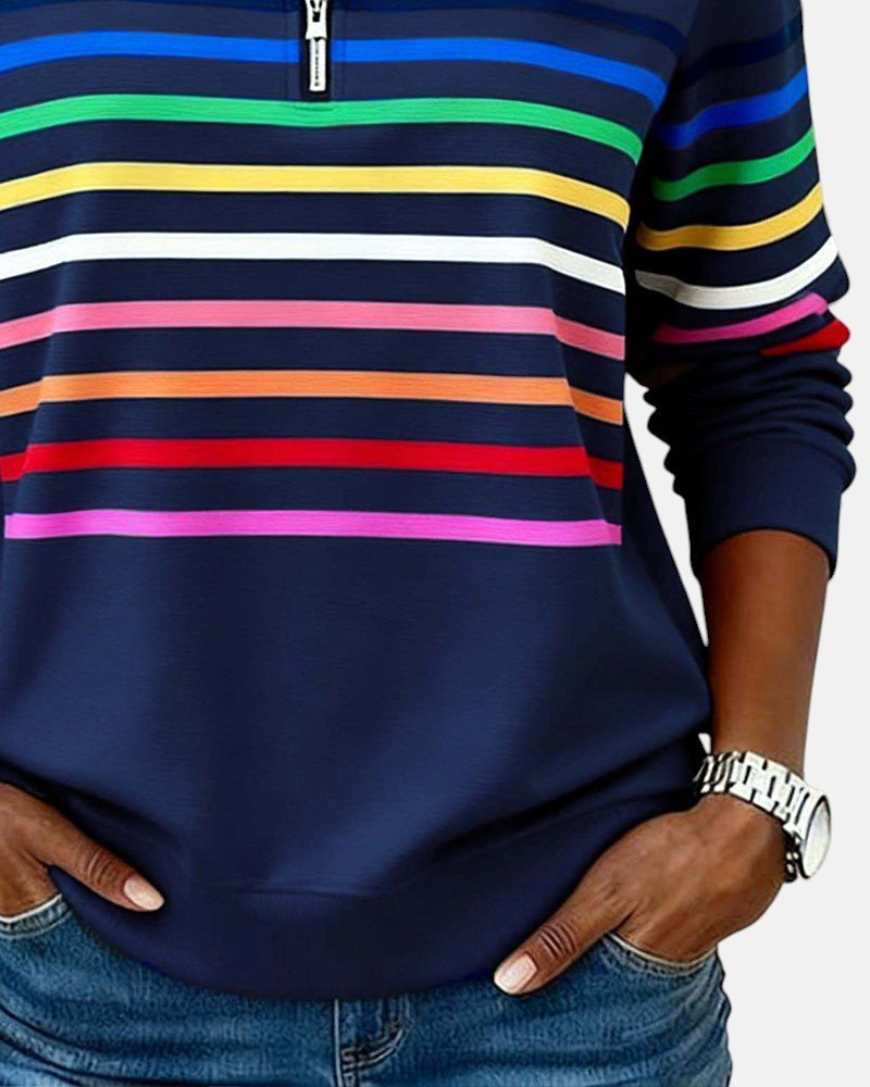 Madison | Women's Quarter Zip Sweatshirt Striped Long Sleeve Pullover