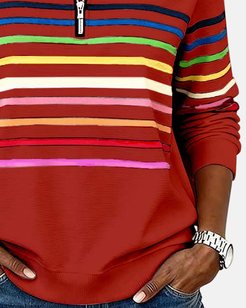 Madison | Women's Quarter Zip Sweatshirt Striped Long Sleeve Pullover