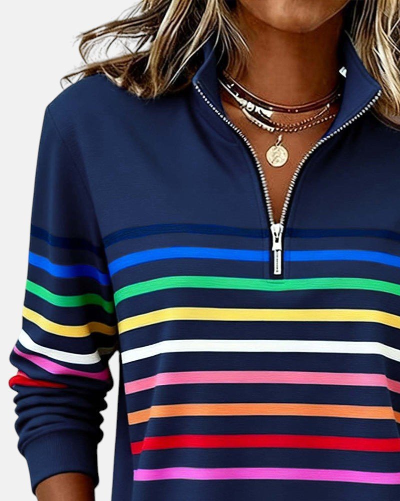 Madison | Women's Quarter Zip Sweatshirt Striped Long Sleeve Pullover