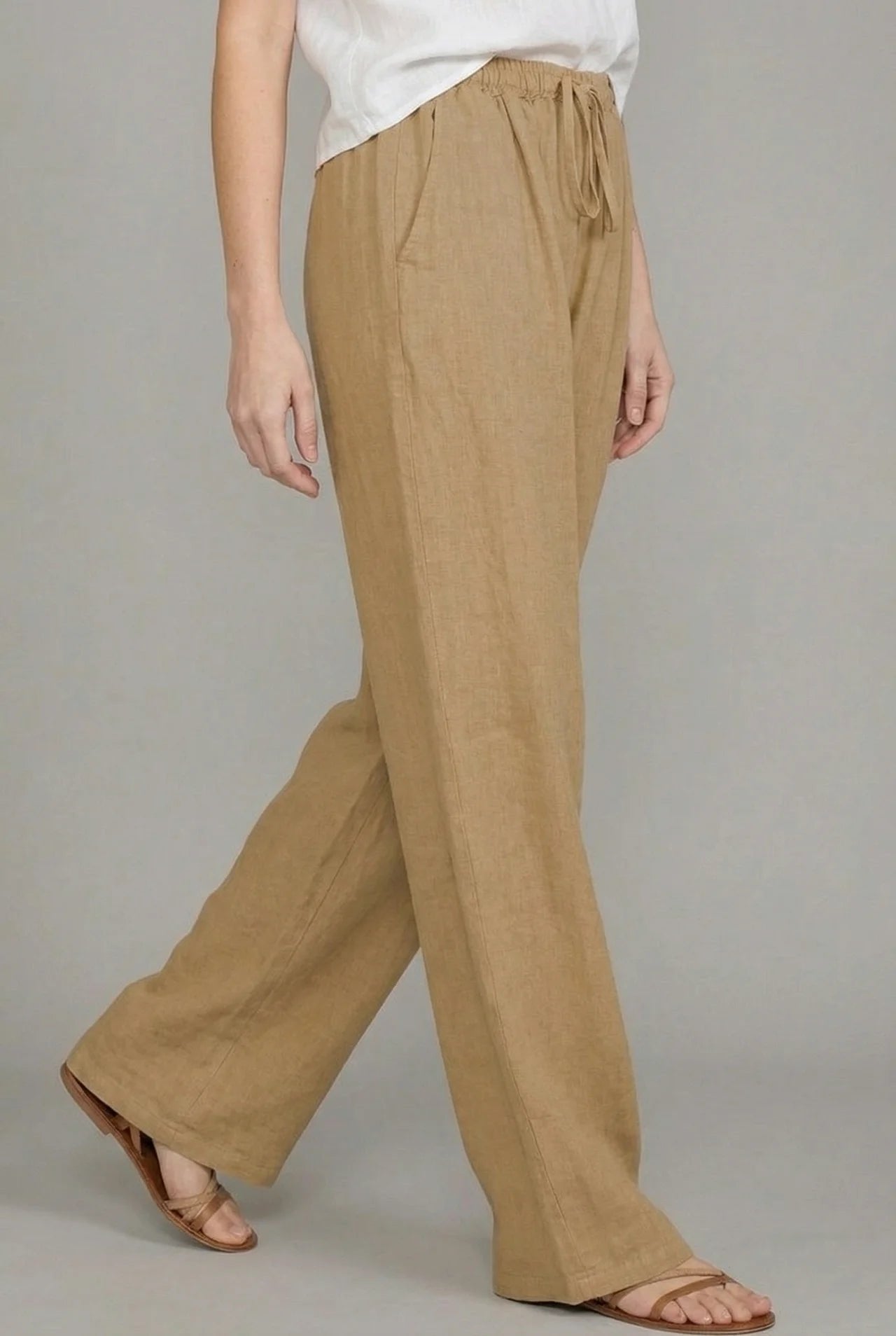 Amelia | Women's Relaxed Drawstring Wide Leg Pants Linen Summer