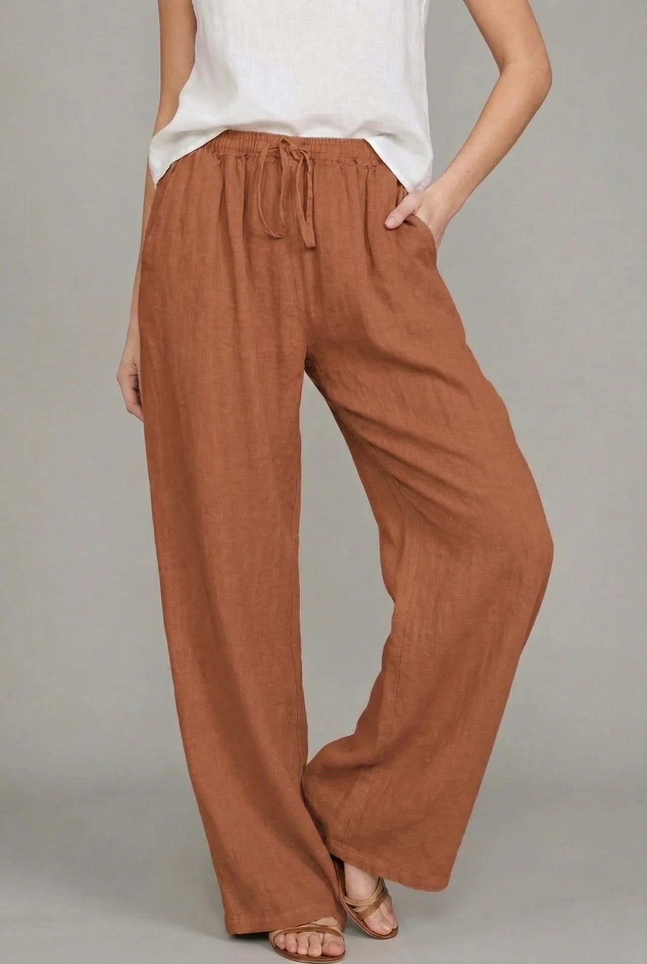 Amelia | Women's Relaxed Drawstring Wide Leg Pants Linen Summer