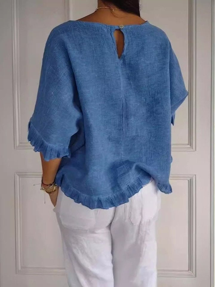 Scarlett | Women's Relaxed-Fit Frayed-Hem Linen-Look Short-Sleeve Blouse