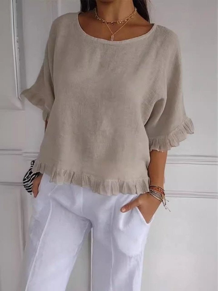 Scarlett | Women's Relaxed-Fit Frayed-Hem Linen-Look Short-Sleeve Blouse