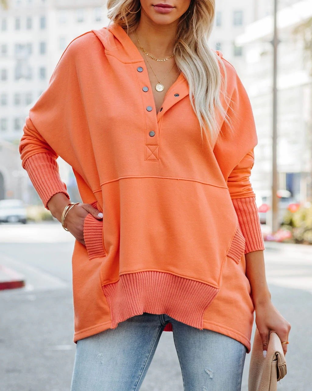 Emma | Women's Relaxed-Fit Hooded Drawstring Pullover Tunic Sweatshirt
