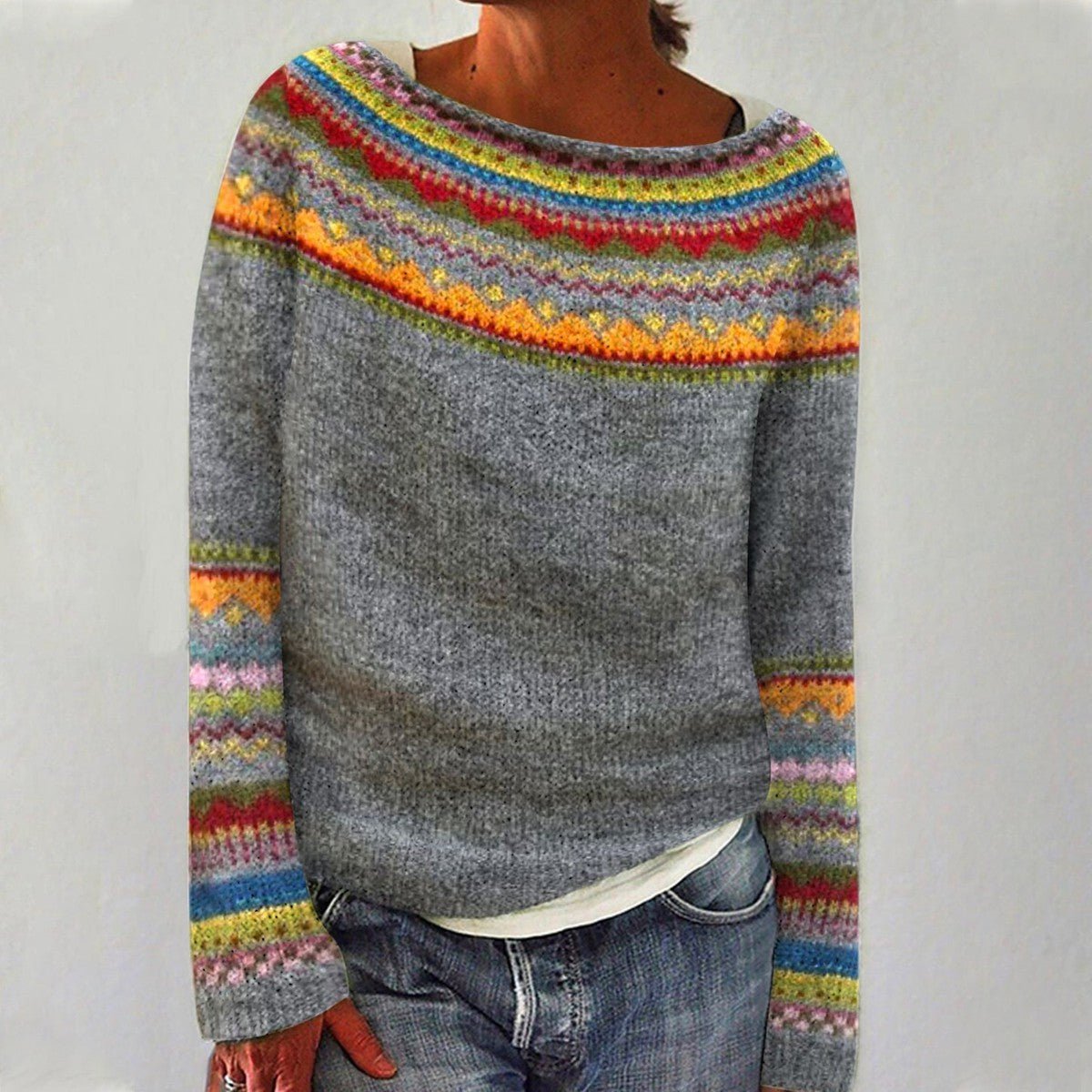 Aria | Women's Retro Striped Relaxed-Fit Knit Sweater