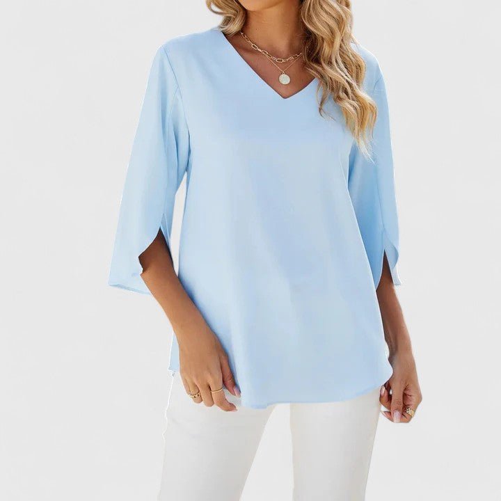 Charlotte | Women's Ruffle V-Neck Half-Sleeve Chiffon Blouse