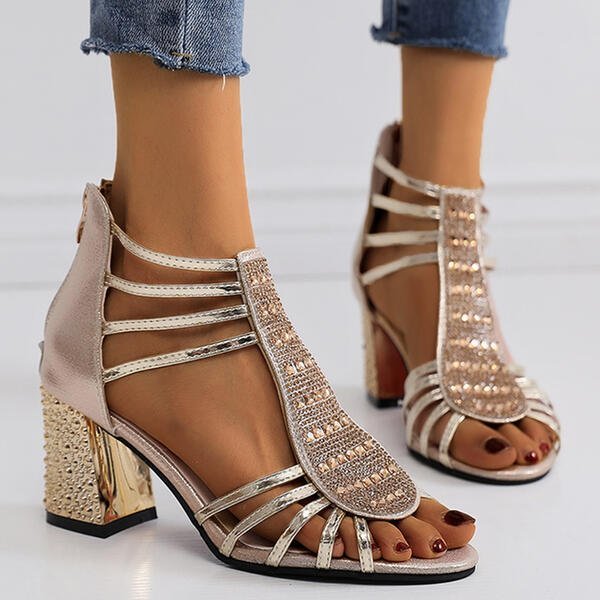 Harper | Women's Strappy Rhinestone Block Heel Comfortable Sandals