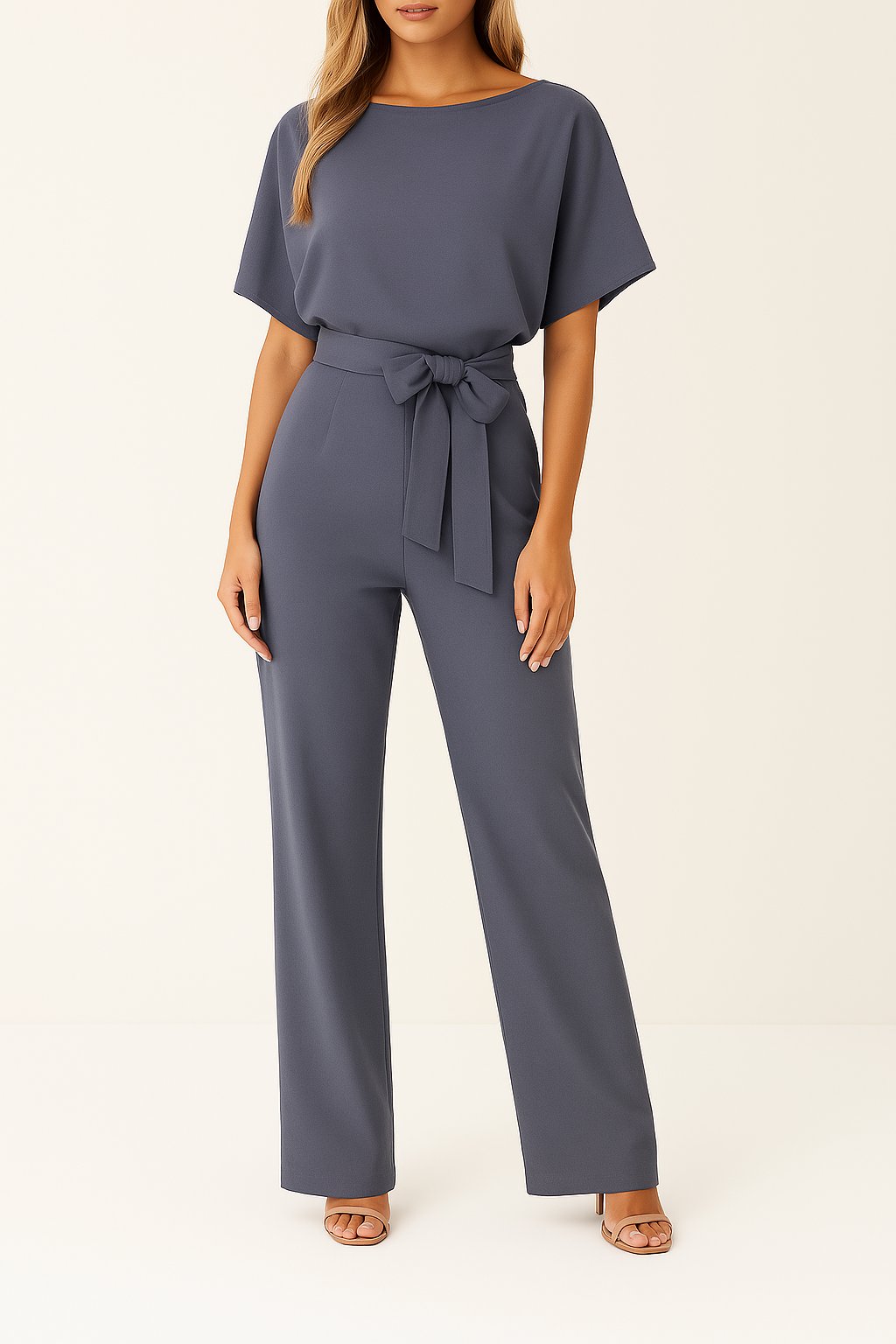 Isabella | Women's Wide Leg Jumpsuit Short Sleeve Belted