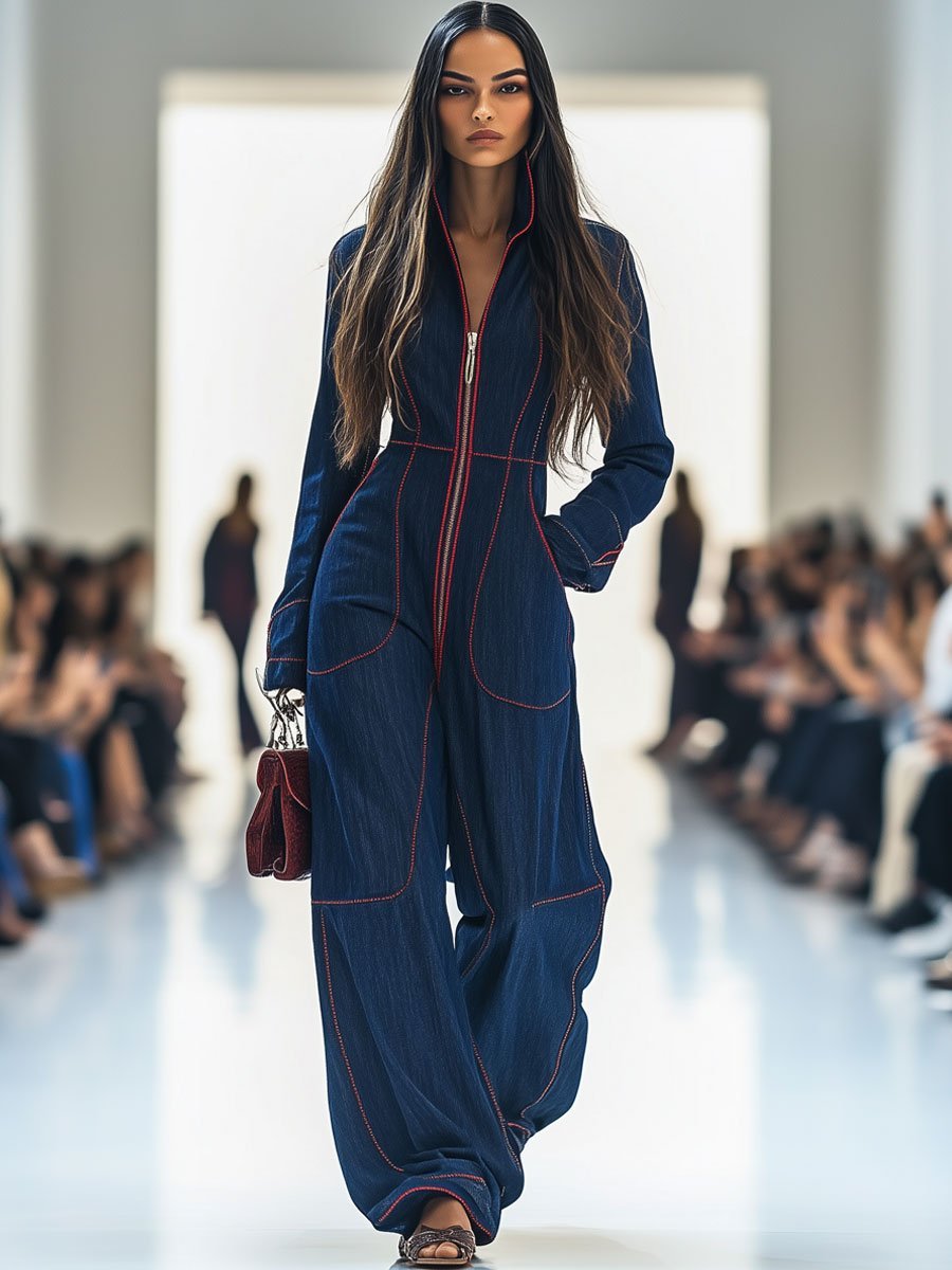 Luna | Women's Wide Leg Long Sleeve Zip-Front Jumpsuit