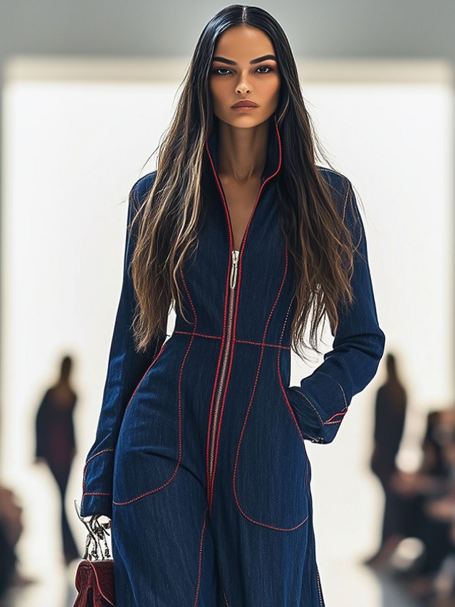Luna | Women's Wide Leg Long Sleeve Zip-Front Jumpsuit